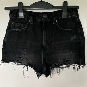 Distressed Black Denim Shorts